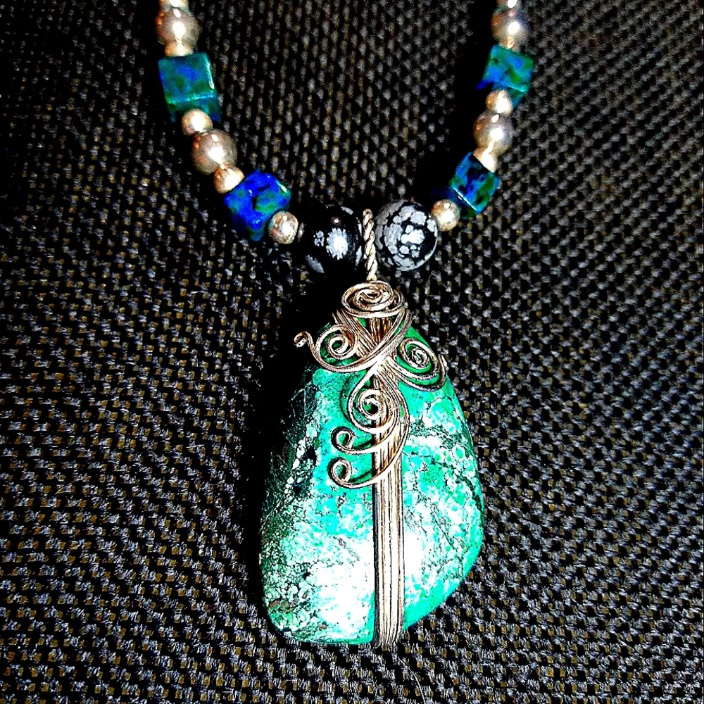 MEN'S- 9.99 BEADING/ DARK BLUE MOJAVE' TURQUOISE/SNOW FLAKE OBSIDIAN/TURKISH TU…